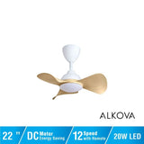 Alkova MILI 3B/22 LED MAPLE MATT WHITE Ceiling Fan 3 Blades 22 Inch Motor DC LED Maple Matt White | TBM Online