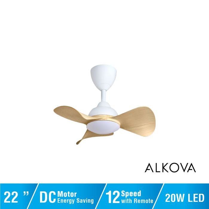 Alkova MILI 3B/22 LED MAPLE MATT WHITE Ceiling Fan 3 Blades 22 Inch Motor DC LED Maple Matt White | TBM Online