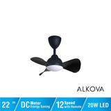 Alkova MILI 3B/22 LED MATT BLACK Ceiling Fan 3 Blades 22 Inch Motor DC LED Matt Black | TBM Online