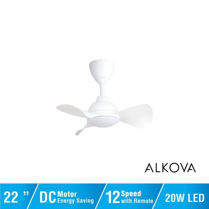 Alkova MILI 3B/22 LED MATT WHITE Ceiling Fan 3 Blades 22 Inch Motor DC LED Matt White | TBM Online