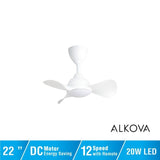 Alkova MILI 3B/22 LED MATT WHITE Ceiling Fan 3 Blades 22 Inch Motor DC LED Matt White | TBM Online