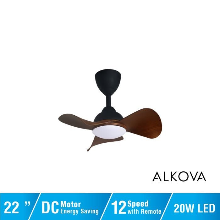 Alkova MILI 3B/22 LED WALNUT MATT BLACK Ceiling Fan 3 Blades 22 Inch Motor DC LED Walnut Matt Black | TBM Online