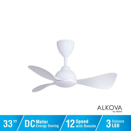 Alkova MILI 3B/33 LED MATT WHITE Ceiling Fan 5 Blades 33 Inch Motor DC LED Matt White | TBM Online