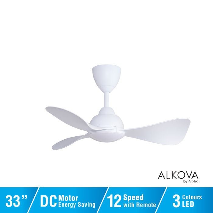 Alkova MILI 3B/33 LED MATT WHITE Ceiling Fan 5 Blades 33 Inch Motor DC LED Matt White | TBM Online