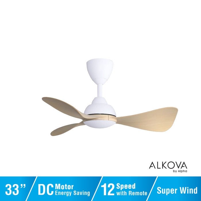 Alkova MILI 3B/33 MAPLE MATT WHITE Ceiling Fan 3 Blades 33 Inch Motor DC Maple Matt White | TBM Online