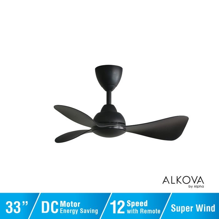 Alkova MILI 3B/33 MATT BLACK Ceiling Fan 3 Blades 33 Inch Motor DC Matt Black | TBM Online