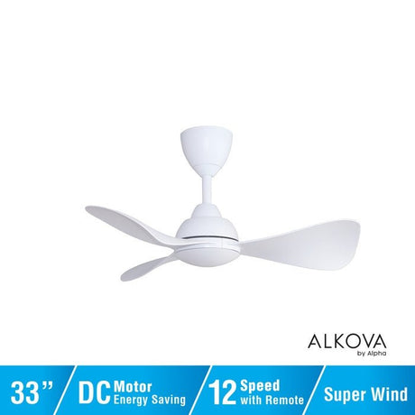 Alkova MILI 3B/33 MATT WHITE Ceiling Fan 3 Blades 33 Inch Motor DC Matt White | TBM Online