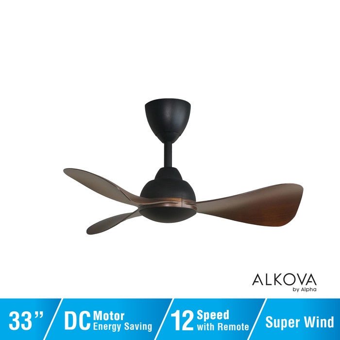 Alkova MILI 3B/33 WALNUT MATT BLACK Ceiling Fan 3 Blades 33 Inch Motor DC Walnut Matt Black | TBM Online