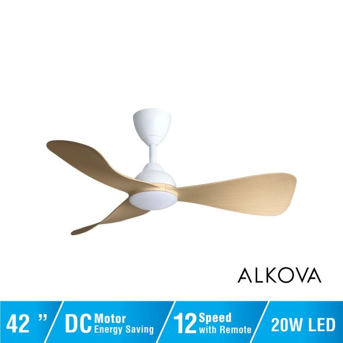 Alkova MILI 3B/42 LED MAPLE MATT WHITE Ceiling Fan 3 Blades 42 Inch Motor DC LED Maple Matt White | TBM Online