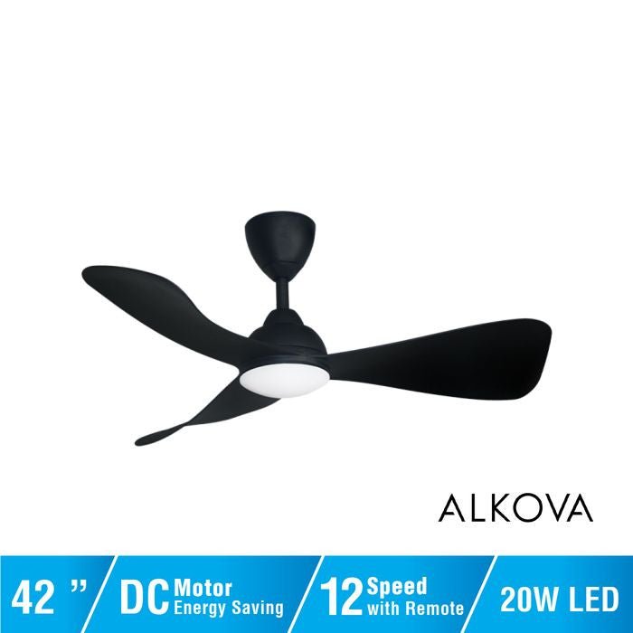 Alkova MILI 3B/42 LED MATT BLACK Ceiling Fan 3 Blades 42 Inch Motor DC LED Matt Black | TBM Online