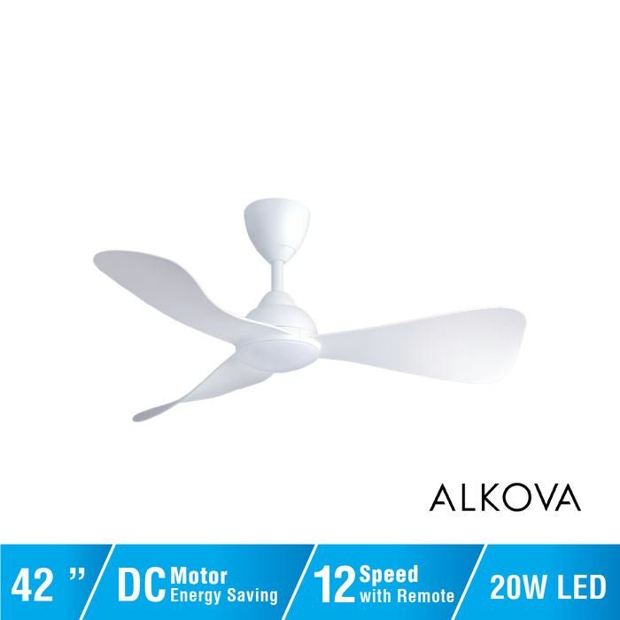 Alkova MILI 3B/42 LED MATT WHITE Ceiling Fan 3 Blades 42 Inch Motor DC LED Matt White | TBM Online