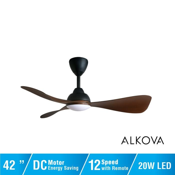 Alkova MILI 3B/42 LED WALNUT MATT BLACK Ceiling Fan 3 Blades 42 Inch Motor DC LED Walnut Matt Black | TBM Online