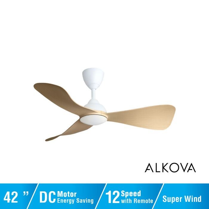 Alkova MILI 3B/42 MAPLE MATT WHITE Ceiling Fan 3 Blades 42 Inch Motor DC Maple Matt White | TBM Online