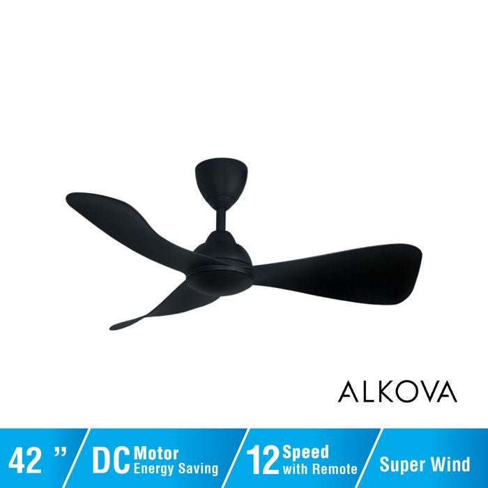 Alkova MILI 3B/42 MATT BLACK Ceiling Fan 3 Blades 42 Inch Motor DC Matt Black | TBM Online