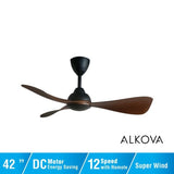 Alkova MILI 3B/42 WALNUT MATT BLACK Ceiling Fan 3 Blades 42 Inch Motor DC Walnut Matt Black | TBM Online