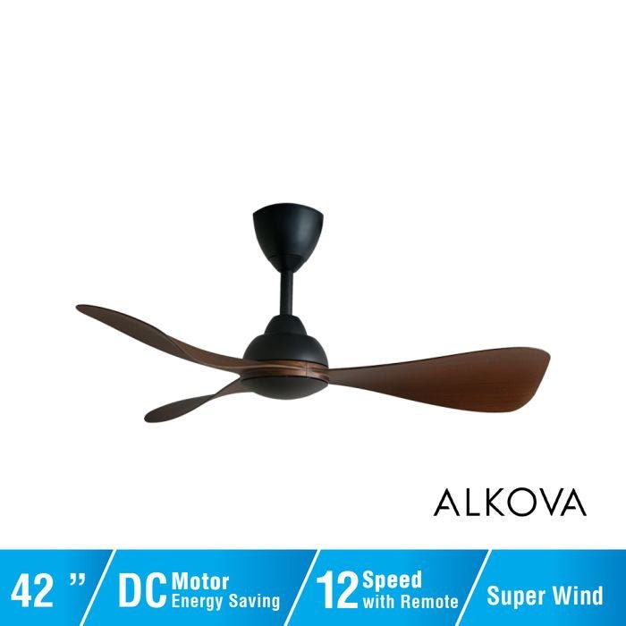 Alkova MILI 3B/42 WALNUT MATT BLACK Ceiling Fan 3 Blades 42 Inch Motor DC Walnut Matt Black | TBM Online