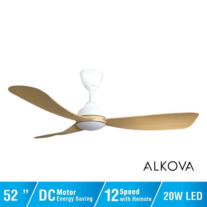 Alkova MILI 3B/52 LED MAPLE MATT WHITE Ceiling Fan 3 Blades 52 Inch Motor DC LED Maple Matt White | TBM Online