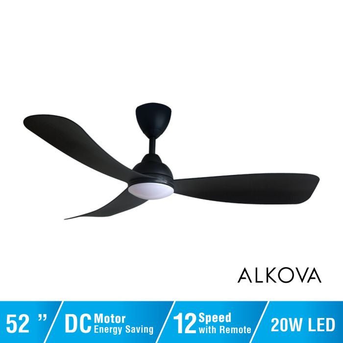 Alkova MILI 3B/52 LED MATT BLACK Ceiling Fan 3 Blades 52 Inch Motor DC LED Matt Black | TBM Online