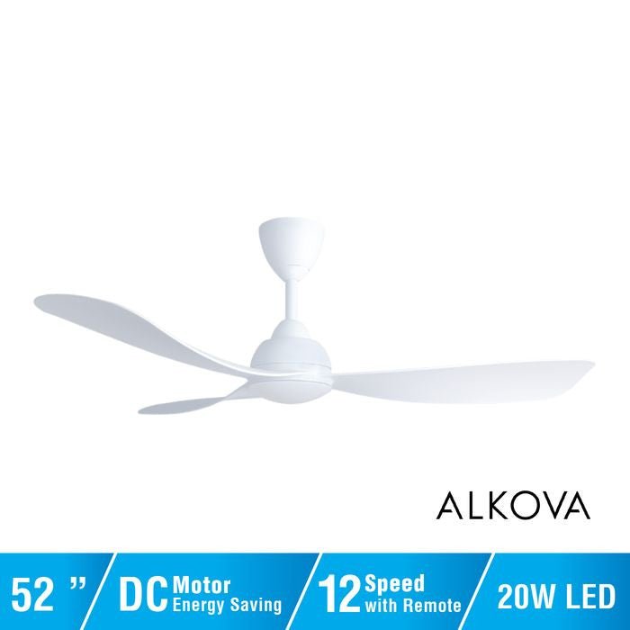 Alkova MILI 3B/52 LED MATT WHITE Ceiling Fan 3 Blades 52 Inch Motor DC LED Matt White | TBM Online