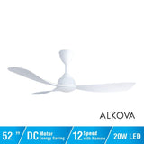 Alkova MILI 3B/52 LED MATT WHITE Ceiling Fan 3 Blades 52 Inch Motor DC LED Matt White | TBM Online