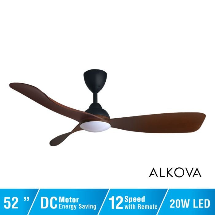 Alkova MILI 3B/52 LED WALNUT MATT BLACK Ceiling Fan 3 Blades 52 Inch Motor DC LED Walnut Matt Black | TBM Online