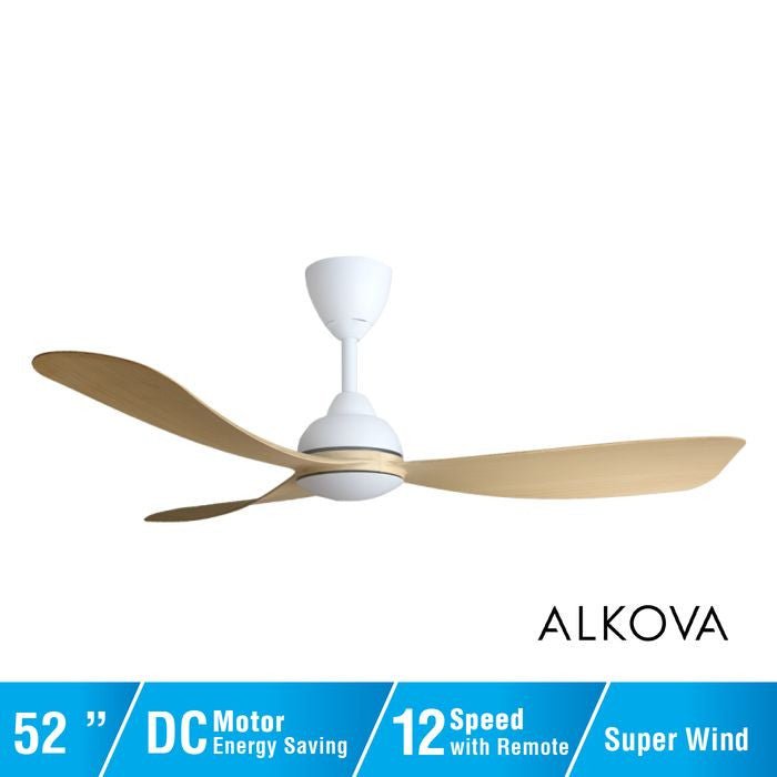 Alkova MILI 3B/52 MAPLE MATT WHITE Ceiling Fan 3 Blades 52 Inch Motor DC Maple Matt White | TBM Online