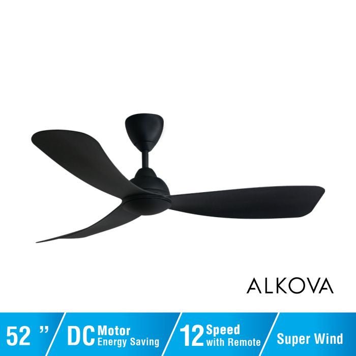 Alkova MILI 3B/52 MATT BLACK Ceiling Fan 3 Blades 52 Inch Motor DC Matt Black | TBM Online
