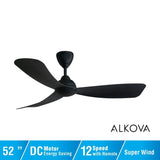 Alkova MILI 3B/52 MATT BLACK Ceiling Fan 3 Blades 52 Inch Motor DC Matt Black | TBM Online