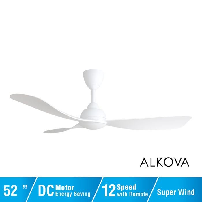 Alkova MILI 3B/52 MATT WHITE Ceiling Fan 3 Blades 52 Inch Motor DC Matt White | TBM Online