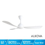 Alkova MILI 3B/52 MATT WHITE Ceiling Fan 3 Blades 52 Inch Motor DC Matt White | TBM Online