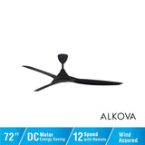 Alpha Alkova MONTI-3B/72 MATT BLACK Ceiling Fan 72" 3 Blades Matt Black | TBM Online