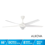 Alkova AMAZE - 5B/66 MATT WHITE 66" Ceiling Fan 5 Blades Matt White | TBM Online