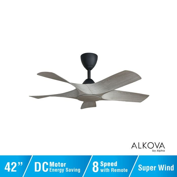 Alkova AXIS 5B/42 GREY WOOD/MB Ceiling Fan 42" 5 Blades Grey Wood Matt Black | TBM Online