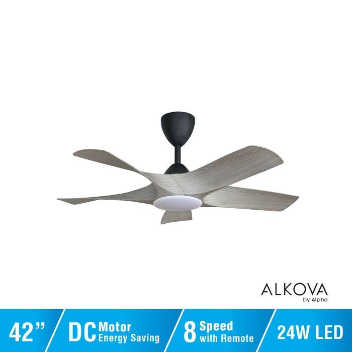 Alkova AXIS 5B/42 LED GREY WOOD/MB Ceiling Fan 42" 5 Blades LED Grey Wood Matt Black | TBM Online