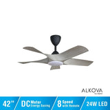 Alkova AXIS 5B/42 LED GREY WOOD/MB Ceiling Fan 42" 5 Blades LED Grey Wood Matt Black | TBM Online