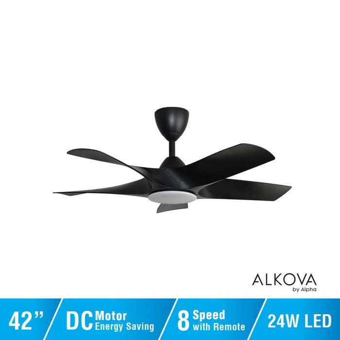 Alkova AXIS 5B/42 LED MATT BLACK LED Ceiling Fan 42" 5 Blades Matt Black | TBM Online