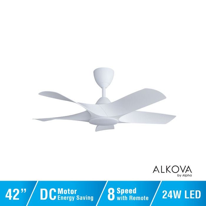 Alkova AXIS 5B/42 LED MATT WHITE LED Ceiling Fan 42" 5 Blades Matt White | TBM Online