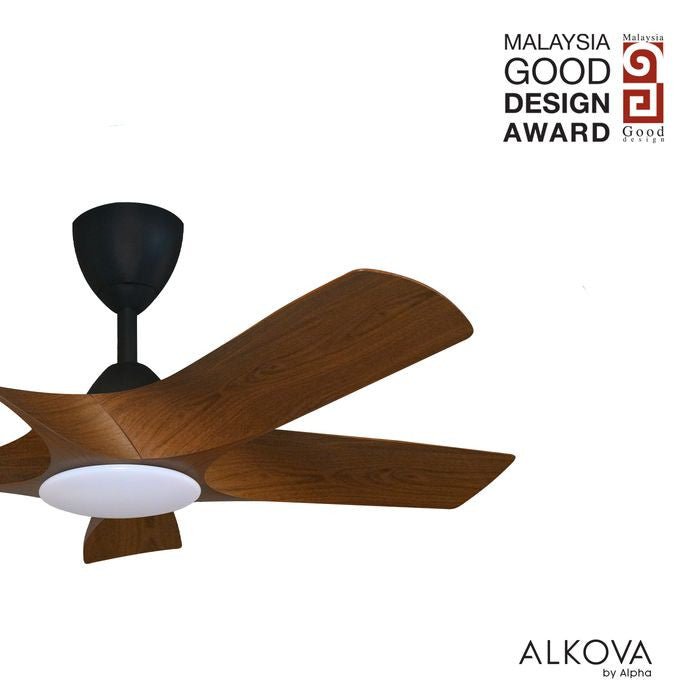 Alkova AXIS 5B/42 LED WALNUT/MB Ceiling Fan 42" 5 Blades LED Walnut Matt Black | TBM Online