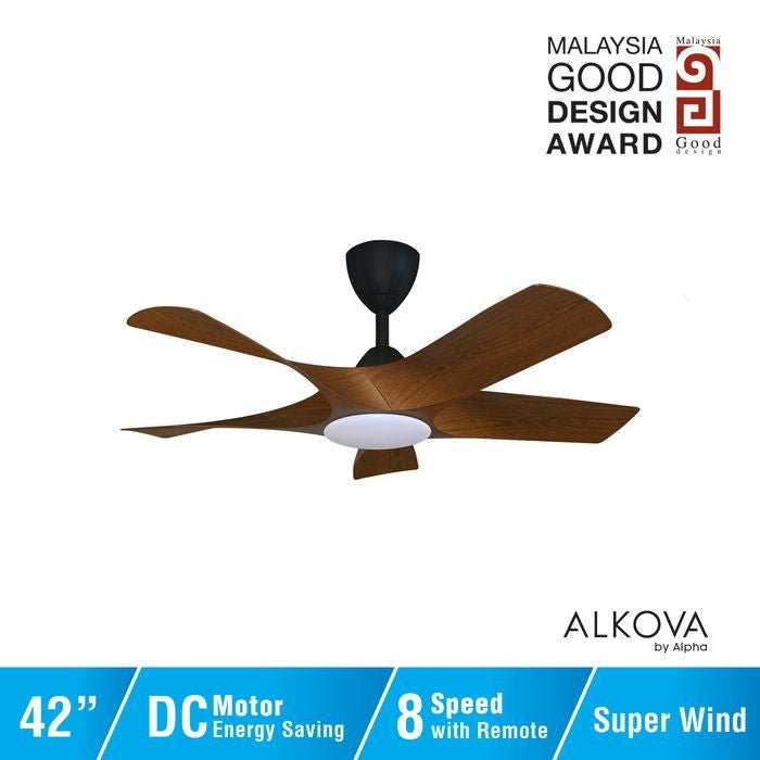 Alkova AXIS 5B/42 LED WALNUT/MB Ceiling Fan 42" 5 Blades LED Walnut Matt Black | TBM Online