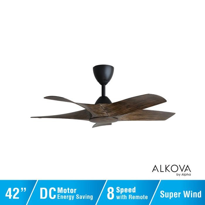 Alkova AXIS 5B/42 MATT BLACK/OAK Ceiling Fan 42" 5 Blades Matt Black/Oak | TBM Online