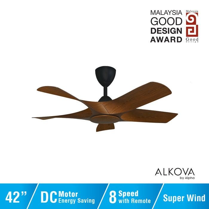 Alkova AXIS 5B/42 WALNUT/MB Ceiling Fan 42" 5 Blades Walnut Matt Black | TBM Online