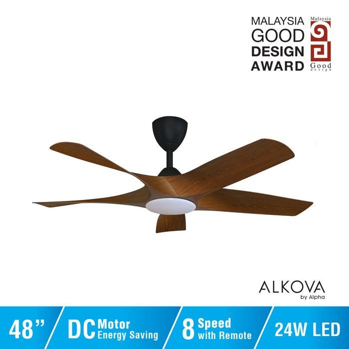 Alkova AXIS 5B/48 LED WALNUT/MB Ceiling Fan 48" 5 Blades LED Walnut Matt Black | TBM Online