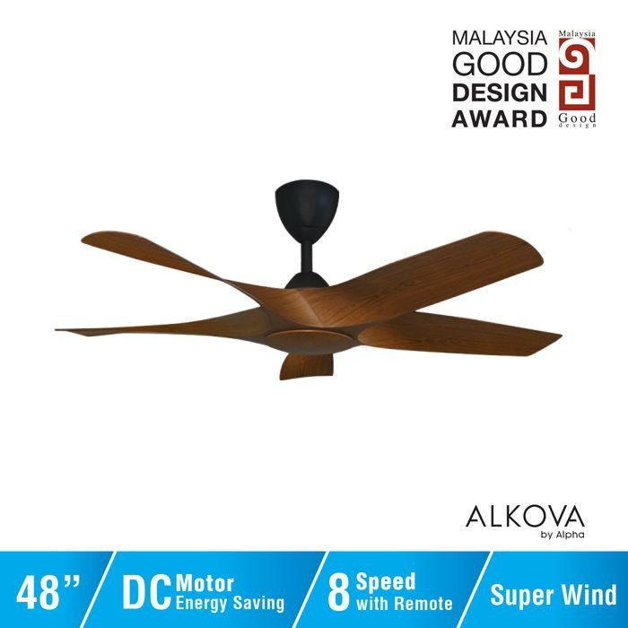 Alkova AXIS 5B/48 WALNUT/MB Ceiling Fan 48" 5 Blades Walnut Matt Black | TBM Online