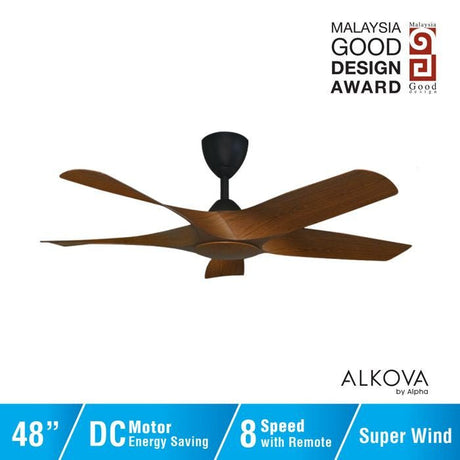 Alkova AXIS 5B/48 WALNUT/MB Ceiling Fan 48" 5 Blades Walnut Matt Black | TBM Online