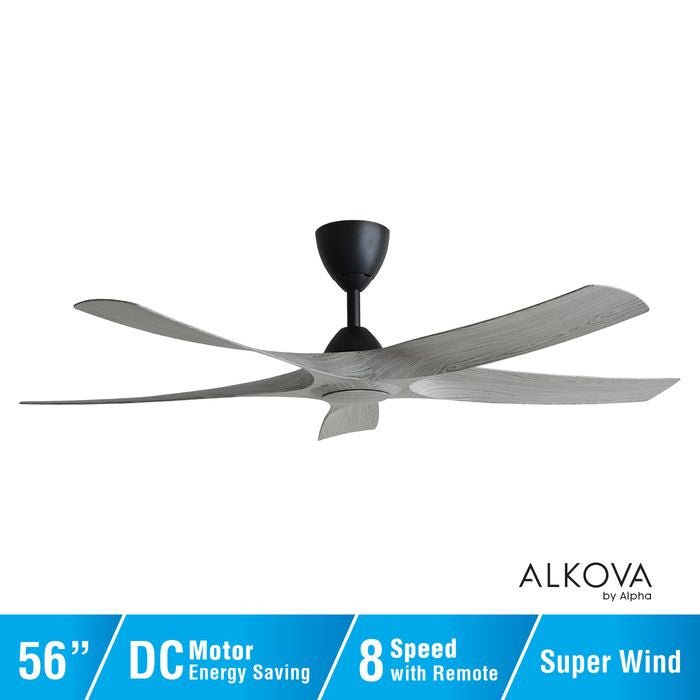 Alkova AXIS 5B/56 GREY WOOD MATT BLACK Ceiling Fan 56" 5 Blades Grey Wood Matt Black | TBM Online