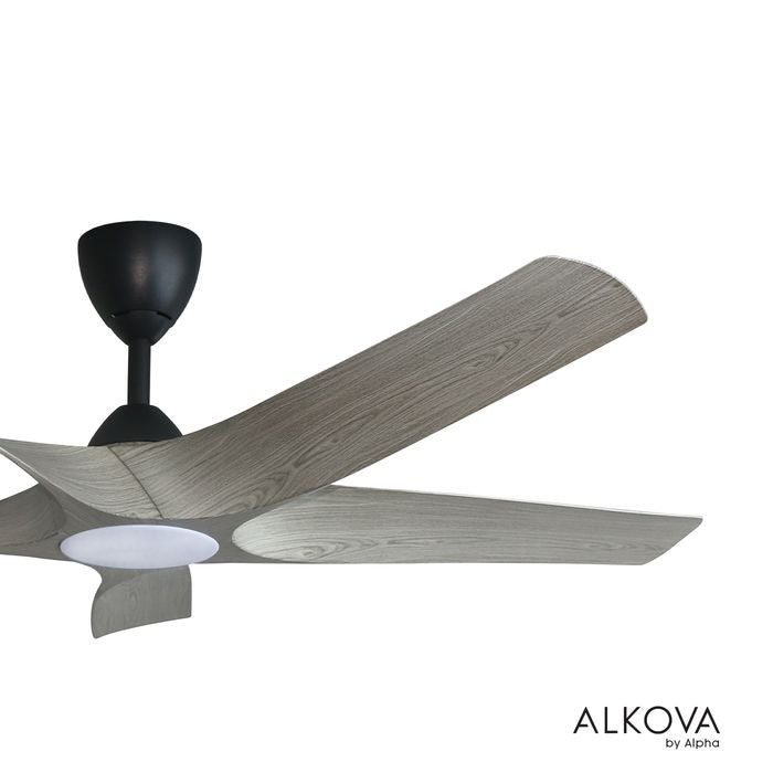 Alkova AXIS 5B/56 LED GREY WOOD/MB Ceiling Fan 56" 5 Blades LED Grey Wood Matt Black | TBM Online