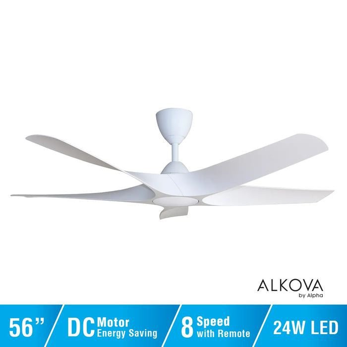 Alkova AXIS 5B/56 LED MATT WHITE Ceiling Fan 56" 5 Blades LED Matt White | TBM Online