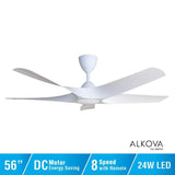 Alkova AXIS 5B/56 LED MATT WHITE Ceiling Fan 56" 5 Blades LED Matt White | TBM Online