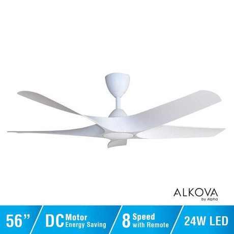 Alkova AXIS 5B/56 LED MATT WHITE Ceiling Fan 56" 5 Blades LED Matt White | TBM Online