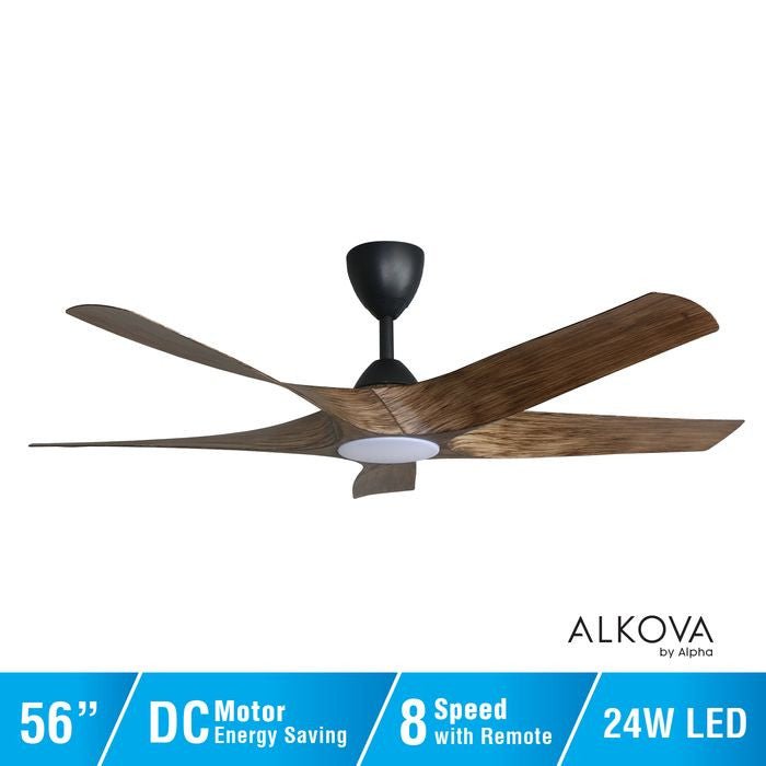 Alkova AXIS 5B/56 LED OAK/MB Ceiling Fan 56" 5 Blades LED Oak/Matt Black | TBM Online